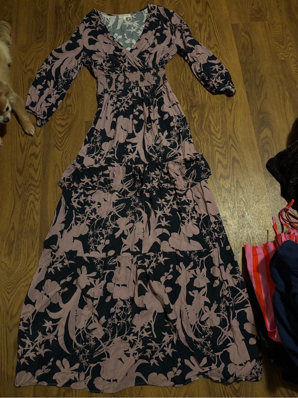 NAF NAF Blush and Black Floral Maxi Dress